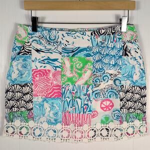 Lilly Pulitzer Marigold Skort Women 2 Patchwork Nautical Print Crochet Boho
